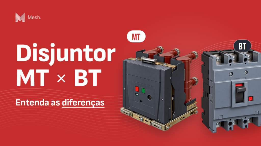 Disjuntor MT × BT: disjuntor de média tensão a vácuo extraível ao lado de um disjuntor de baixa tensão em caixa moldada
